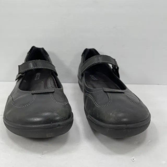 ECCO Black Mary Jane Leather Shoes Comfort Fit Hook & Loop Womens Sz US 10-10.5