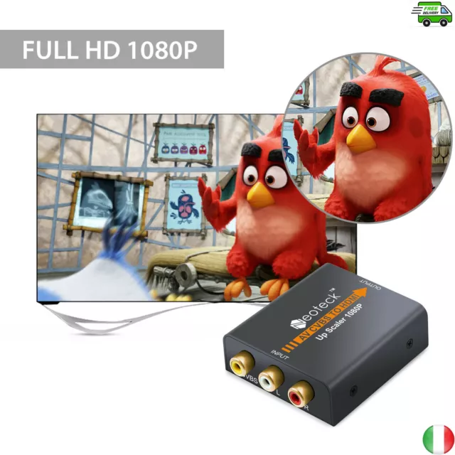 Convertitore da Composito a HDMI Adattatore da AV a HDMI 1080P 3RCA per TV PC