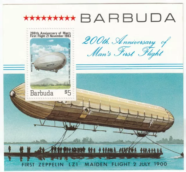 Barbuda; Aviation, 200th Anniversary of Flight Sheetlet, 1983, MNH, Zeppelin LZ1