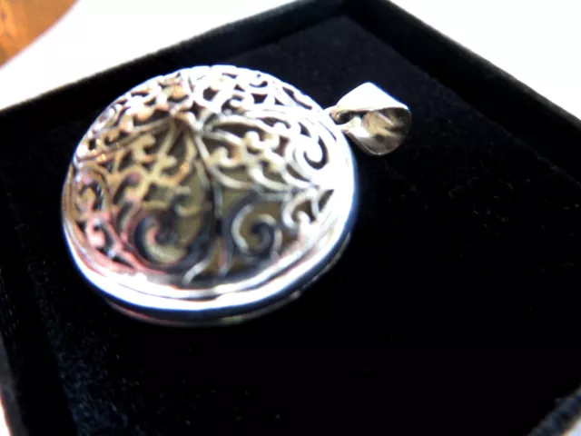 Fine Sterling Silver Celtic Round chunky photo locket pendant perfume charm fob