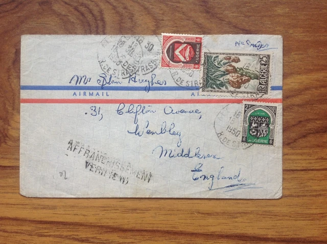 Algerian stamped envelope to the UK 1950  . Free UK Postage
