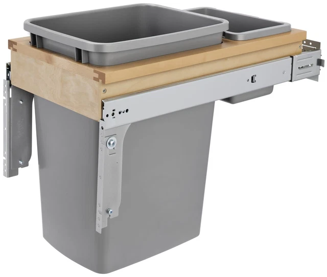 Rev-A-Shelf 4WCTM-12BBSCDM1 4WCTM Top Mount Single Bin Trash Can - Natural Wood