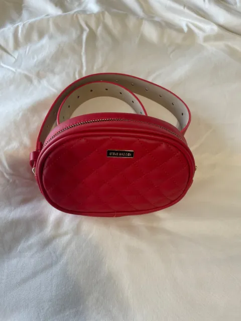 Steve Madden Belt Bag Red Quilted Zip Fanny pack waist bag NEW