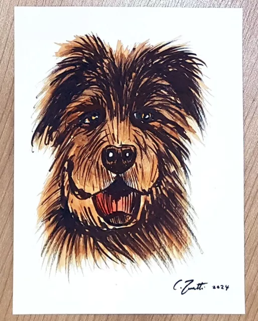 CHRIS ZANETTI Original Watercolor Painting DOG Animal Puppy Pet 8"x6" Signed Art