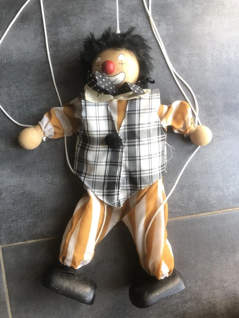 Marionnette à Fils Clown Le Vieux Pané - Figurine Bois Vintage France, Collection