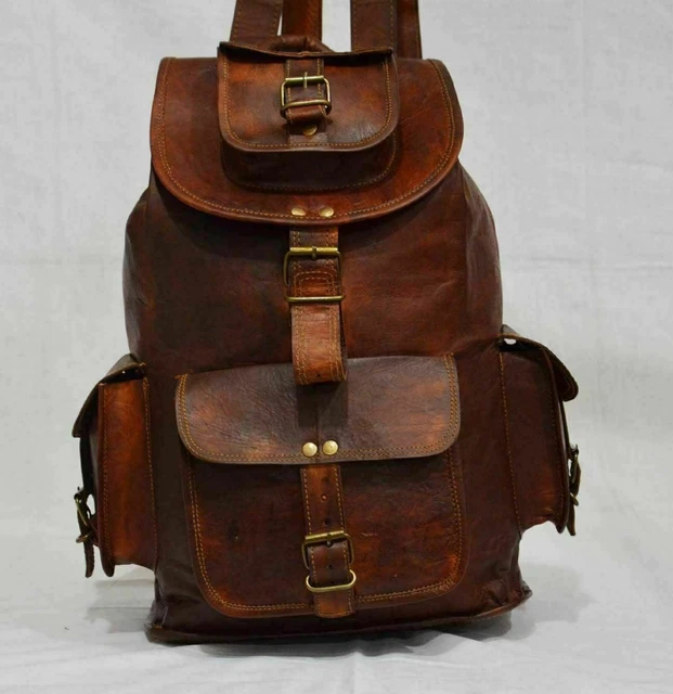Genuine Goat Leather Large Men's Vintage Backpack Travel Rucksack Laptop Gym Bag