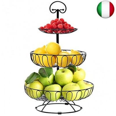 3 Cestelli,Black Cesto Di Frutta A 3 Piani Per Più Spazio Sul Piano Di Lavoro Alzata Per Frutta Portafrutta In Metallo Come Decorativo Nella Cucina Della Tua Casa Di Campagna 