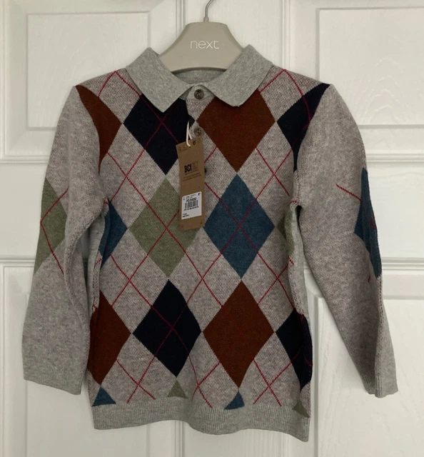 NEU TU Baby Jungen grau gestrickt Argyle Muster Poloshirt Größe 18-24 Monate