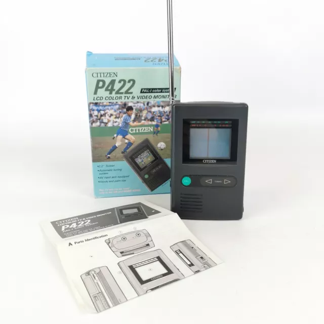 Retro Citizen P422 Portable Pocket LCD Color TV Box & Manual Working Vintage