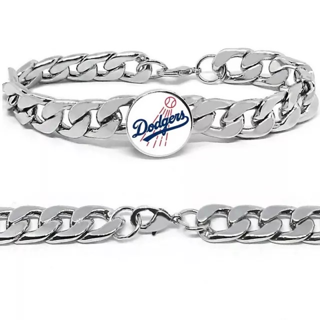 Los Angeles Dodgers Mens Womens 12mm Wide Link Stainless Chain Bracelet Gift D4