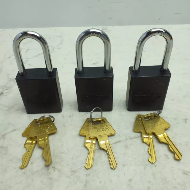 3 Pack American Lock Keyed Different Lockout Padlock 1-1/2" Shackle Clearance