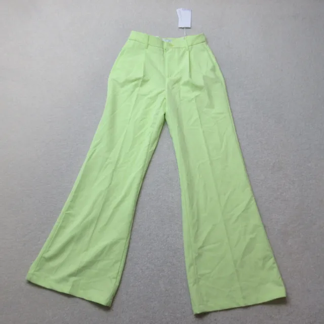 Bershka Wide Leg Trousers Womens UK 8 Lime Green Dress Washable EU 36 NWT