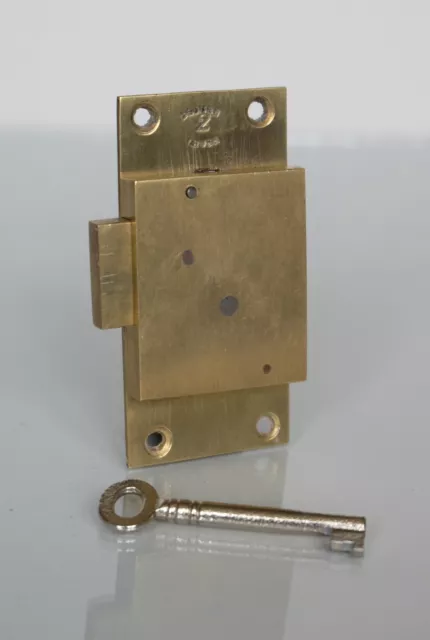 Antique 3 3/8" Secure 2 Lever Straight Cabinet Door Lock [SCL121]