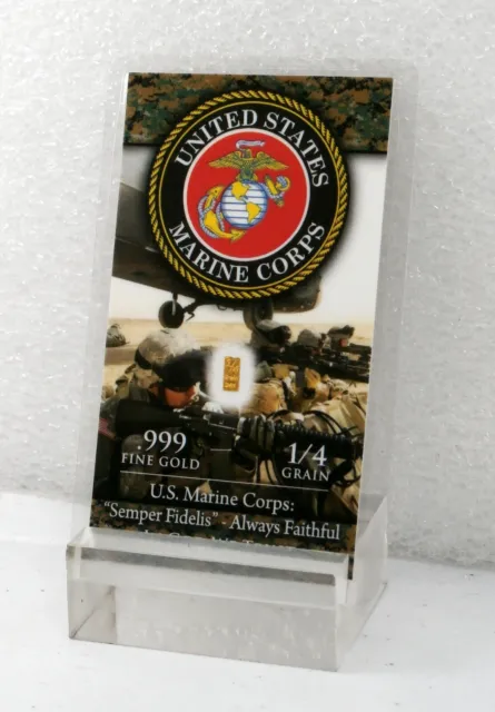 UNITED STATES MARINE CORPS 1/60 GRAM PURE GOLD BAR 24k PURE REAL GOLD 4a