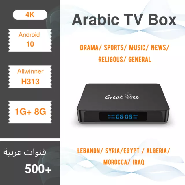 Great Bee 1 Year Arabic TV Box Android 10 1G+8G 4K Smart Internet TV Receiver