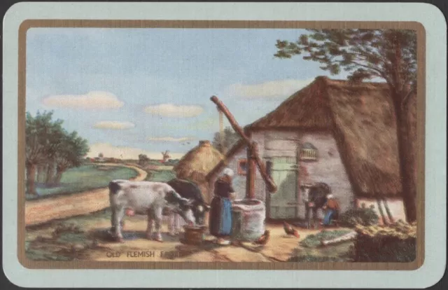 Playing Cards Single Card Vintage Named OLD FLEMISH FARM Cow Maid Girl Farming A