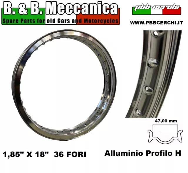 Cerchio In Alluminio Bordo H Moto Competizione Anni 60 70 Wm2 1,85 X 18 36 Fori