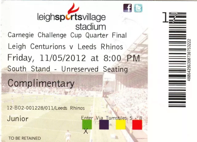 Ticket - Leigh Centurions v Leeds Rhinos 11.05.2012 Challenge Cup