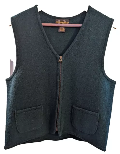 Vintage Requirements 100% Wool Sweater Vest Zip Front Hunter Green Medium Y2K