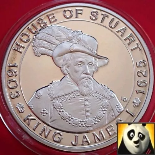 2001 TURKS AND CAICOS 20 Crowns House of Stuart King James I Silver Proof Coin