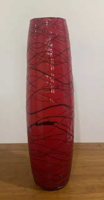 Red / White Encased Glass with Black Overlay Handblown Art Glass Vase -50cm High