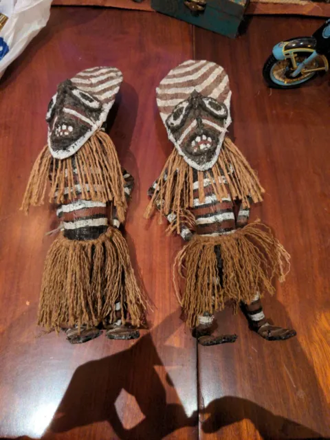 African Tribal Makishi Folk Art Spirit Doll Masked Mukanda Dancer Kenya Lot
