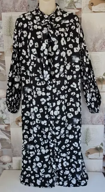 Ted Baker Wilmy Floral Print Pussy Bow Crepe Oversized Dress Size 0 UK 6 New