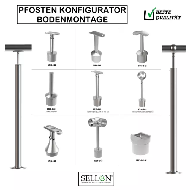 Poteau Sol 42,4 Balustrade Balcon Rampe D'Escalier Fixe Tube Rond Inox V2A