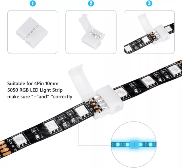 10pcs 10mm 4-pin Solderless Clip Coupler Connector for 5050 RGB LED Strip Light 2