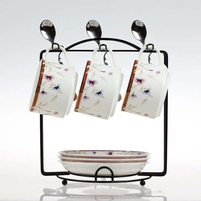 Porta Tazze Da Caffè Rustico - 2 Ripiani, Spazio Per 8 Tazze, Design Vintage - Foto 4