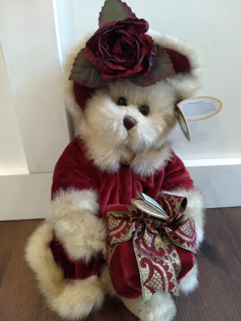 The Bearington Collection Virginia 1072 Teddy Bear Christmas Plush Red Rose