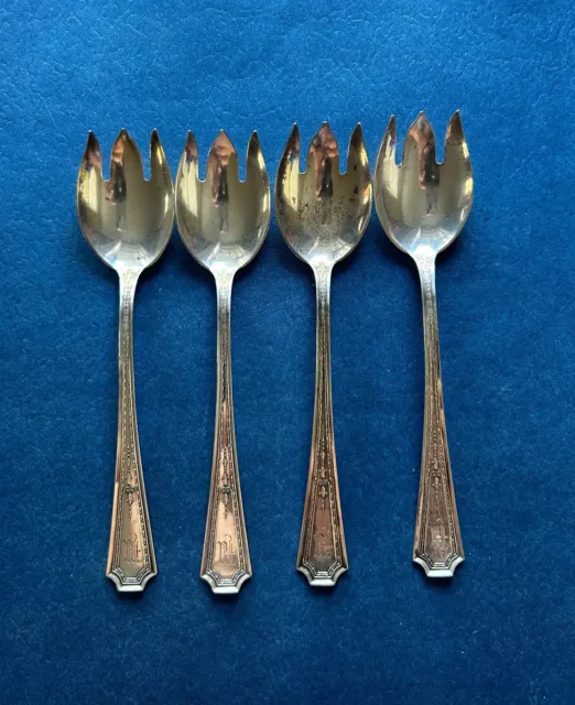 SET OF 4 COLFAX-GORHAM/DURGIN STERLING ICE CREAM FORK-5 1/2" Monogrammed "M"