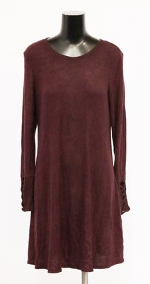 Fortune & Ivy Women's Long Sleeve Nimah Cozy Hacci Dress DM9 Purple Large NWT