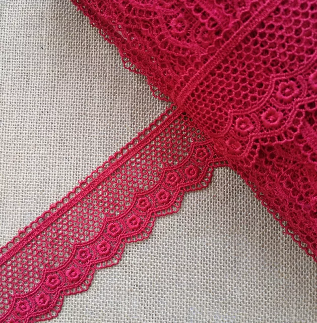 7 Yards 2.25'' Wide Rayon Venise Vintage Victorian Floral Lace Trim Red s0337