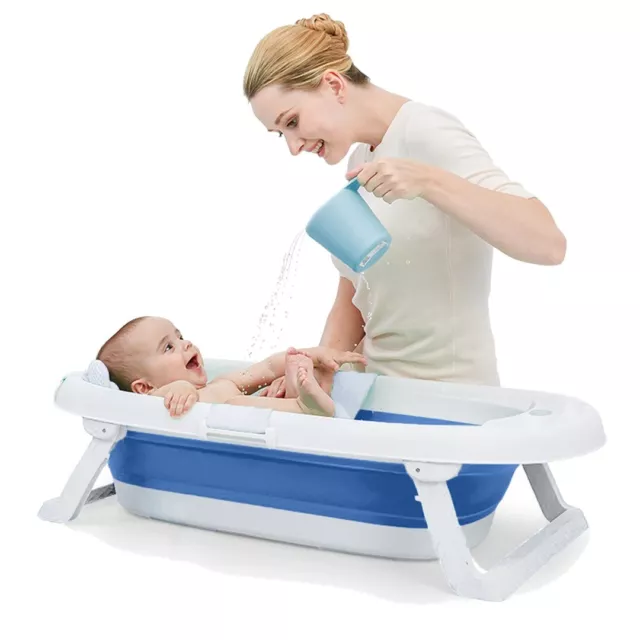 Newborn Baby 2 in 1 Foldable Bath Tub Blue and Pad Pillow Seat Floating Toy Gift