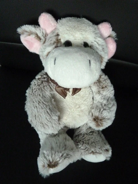 R7- Doudou Peluche Cp International Vache Ecru Beige Marron Chine Oreilles Rose