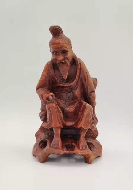 Chinesischer Fischer Schnitzerei Holz Figur Skulptur Asien