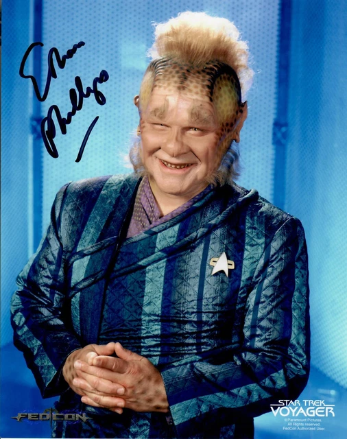 Autografo originale Ethan Phillips come Neelix da Star Trek, foto vera 20x25 cm