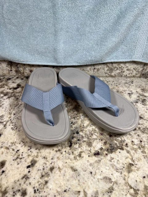 FitFlop Surfa Pale Blue Slip On Flat Thong Flip Flop Slides Sandals Size 8