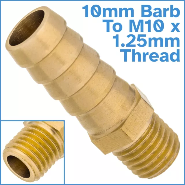 Brass 10mm Barb Hose To M10 x 1.25mm Male Threaded Pipe Fitting Tail Connector