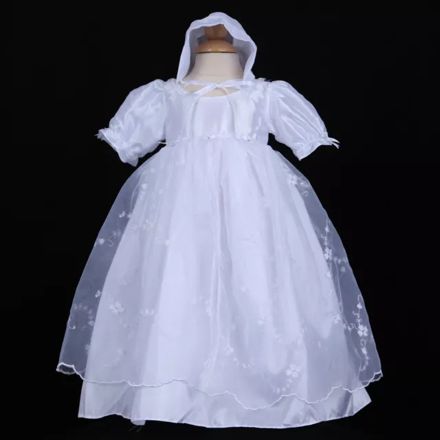 White Infant Baby Girl Baptism Christening Gown Dress + Bonnet 6M 12M 18M 24M