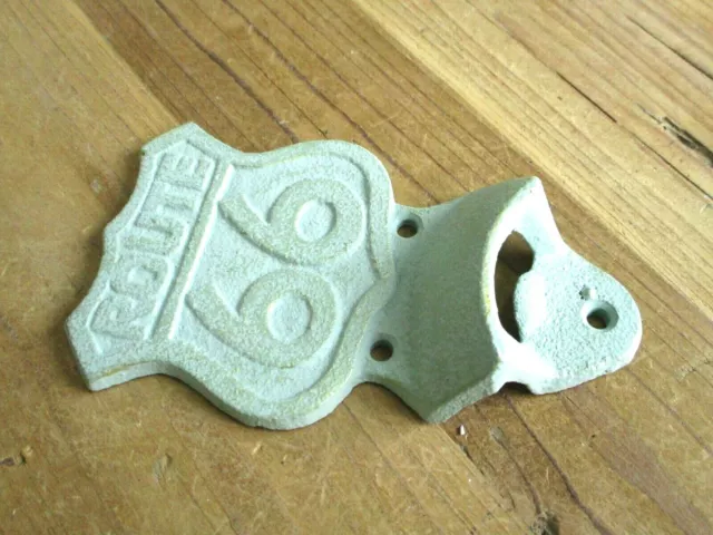 Route 66 Bottle Opener Cast Iron Antique Green Finish Wall Mounted Bar Kitchen