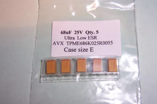 68uF 25V SMD Ultra low ESR Tantalum Capacitors Case size E New AVX parts Qty. 5
