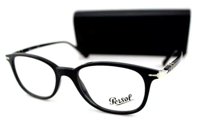 NEW Genuine PERSOL Black Silver Full Rim Eyeglasses Frame PO 3183V 1041 52 mm