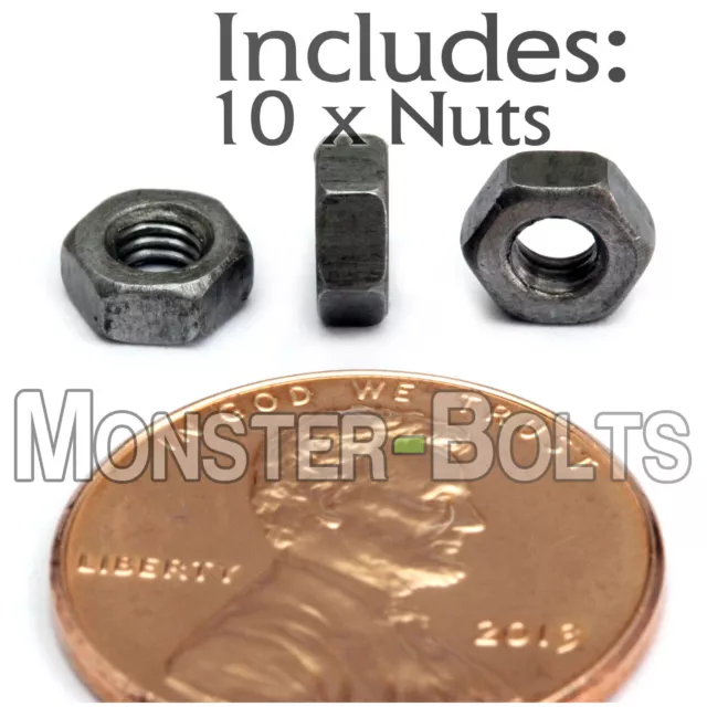 M3-0.5 / 3mm - Qty 10 - Metric Hex Nuts DIN 934 Black Plain Steel Coarse Thread