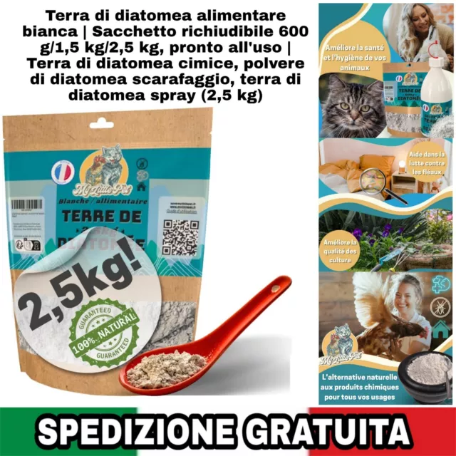 Terra di diatomea alimentare bianca | Sacchetto richiudibile 2,5Kg Pronto Al Uso