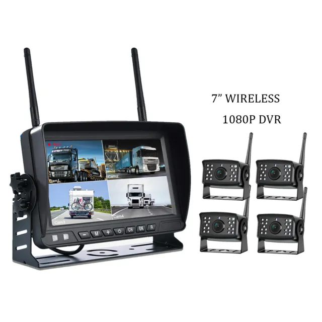 7" Digital wireless Quad Monitor DVR 1080P Backup Camera for Truck Trailer RV