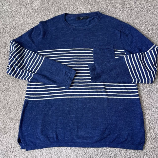 J.crew Sweater Pullover Mens long sleeve blue white stripes Cotton Size Large L