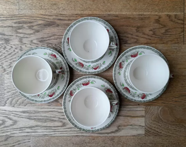 Vintage Set Of 4 1940's Alfred Meakin Indian Tree China Cups Saucers Coffee Tea 3