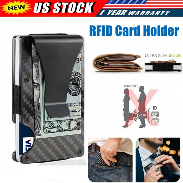 Carbon Fiber RFID Blocking Clip Wallet Money Slim Credit Card Holder Metal Mens